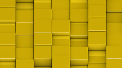 Grid of yellow cubes. Medium shot. 3D computer generated background image.