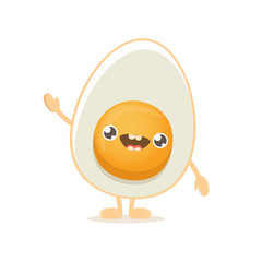 vector funny cartoon cute smiling tiny boiled egg character isolated on white background. Morning food flat funky character on white