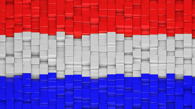 Dutch flag made of cubes in a random pattern.