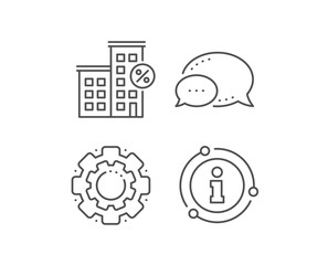 Loan house percent line icon. Chat bubble, info sign elements. Discount sign. Credit percentage symbol. Linear loan house outline icon. Information bubble. Vector