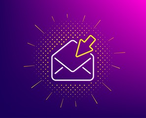 Open Mail line icon. Halftone pattern. View Message correspondence sign. E-mail symbol. Gradient background. Open Mail line icon. Yellow halftone pattern. Vector