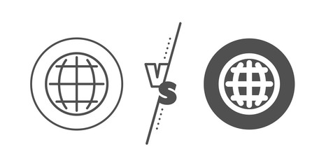 World or Earth sign. Versus concept. Globe line icon. Global Internet symbol. Line vs classic globe icon. Vector