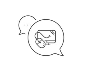 Computer line icon. Chat bubble design. PC mouse component sign. Monitor symbol. Outline concept. Thin line computer mouse icon. Vector