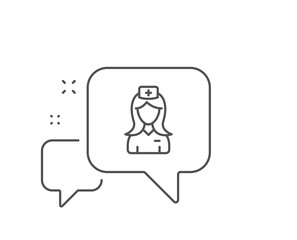 Hospital nurse line icon. Chat bubble design. Medical help assistant sign. Outline concept. Thin line hospital nurse icon. Vector