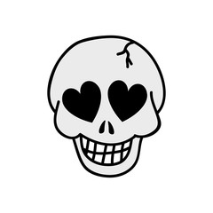 Hand-drawn skull doodle. Vector illustration. Very cute Skull romance