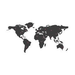 red pointer on grey world map vector illustration on white background