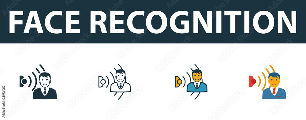 Aufkleber face recognition icon set. four simple symbols in diferent styles from smart home icons collection. 