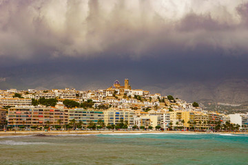 ALTEA, SPAIN - SEPTEMBER 12, 2019: Beautiful views of Altea with old town and incredible nature 