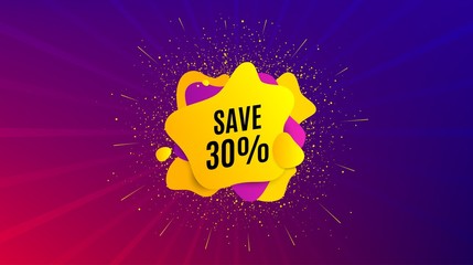 Save 30% off. Dynamic text shape. Sale Discount offer price sign. Special offer symbol. Geometric vector banner. Discount text. Gradient shape badge. Colorful background. Vector