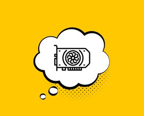 Gpu graphic card line icon. Comic speech bubble. Computer component hardware sign. Yellow background with chat bubble. Gpu icon. Colorful banner. Vector