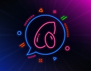 Peanut line icon. Neon laser lights. Tasty nut sign. Vegan food symbol. Glow laser speech bubble. Neon lights chat bubble. Banner badge with peanut icon. Vector
