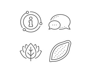Cocoa nut line icon. Chat bubble, info sign elements. Tasty nuts sign. Vegan food symbol. Linear cocoa nut outline icon. Information bubble. Vector