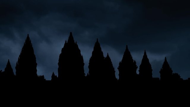Prambanan or Candi Rara Jonggrang: Lightning and Storm Time Lapse, Hindu Temple in Yogyakarta, Java island, Indonesia, Asia