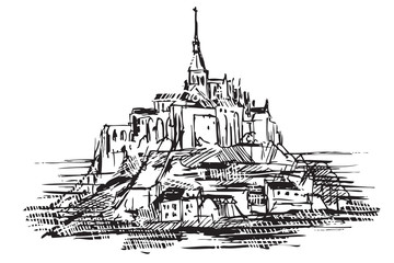 Rysynek ręcznie rysowany. Widok na Mont Saint-Michel © Edwardkarczmarski