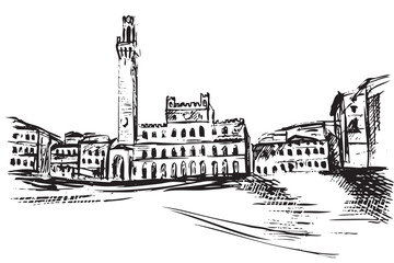 Rysynek ręcznie rysowany. Widok na centrum w Sienie we Włoszech - 289925239