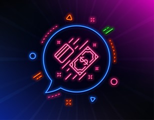 Money line icon. Neon laser lights. Payment methods sign. Credit card symbol. Glow laser speech bubble. Neon lights chat bubble. Banner badge with payment icon. Vector