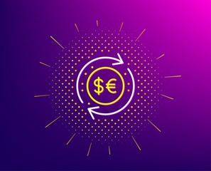 Money exchange line icon. Halftone pattern. Banking currency sign. Euro and Dollar Cash transfer symbol. Gradient background. Money currency line icon. Yellow halftone pattern. Vector