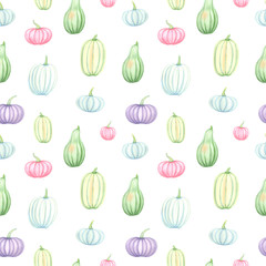 Set with  pastel monochrome pumpkin   on a white background.  Hand painted in watercolor.