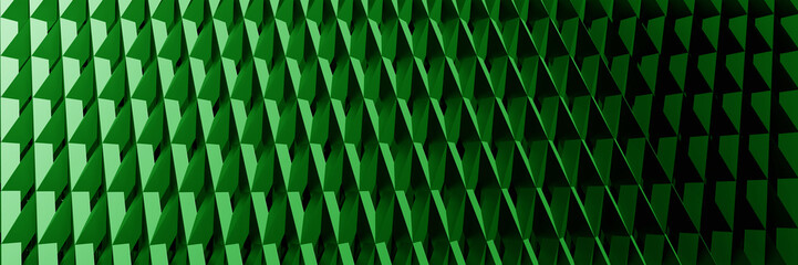 3d ILLUSTRATION, of abstract FUTURISTIC Background, GREEN METAL MESH DESIGN texture, wide panoramic for wallpaper