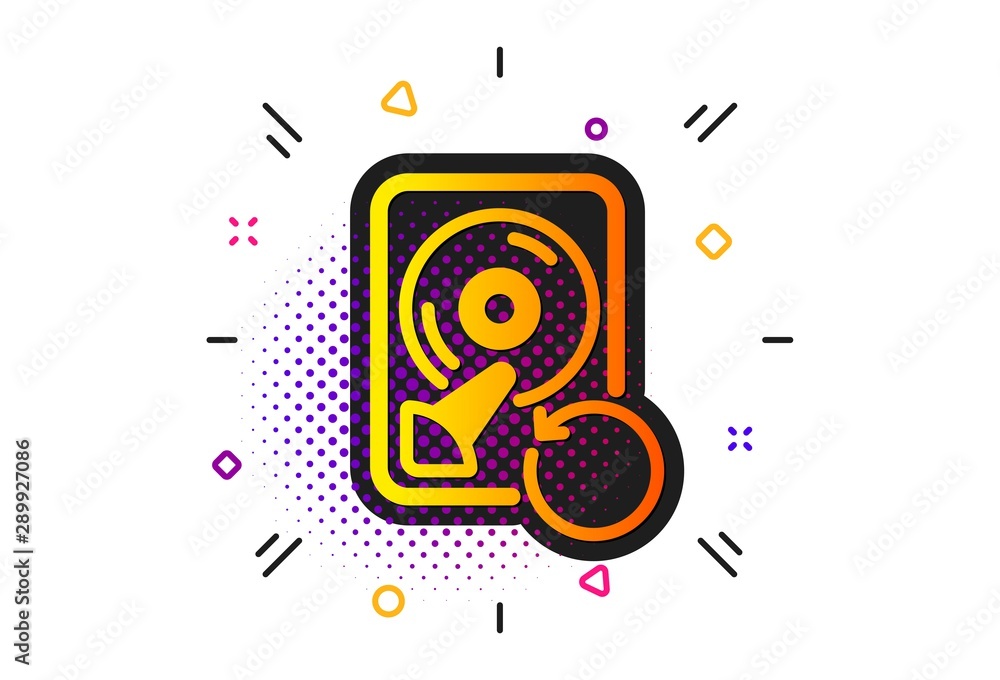 Poster Backup data sign. Halftone circles pattern. Recovery hdd icon. Restore information symbol. Classic flat recovery hdd icon. Vector