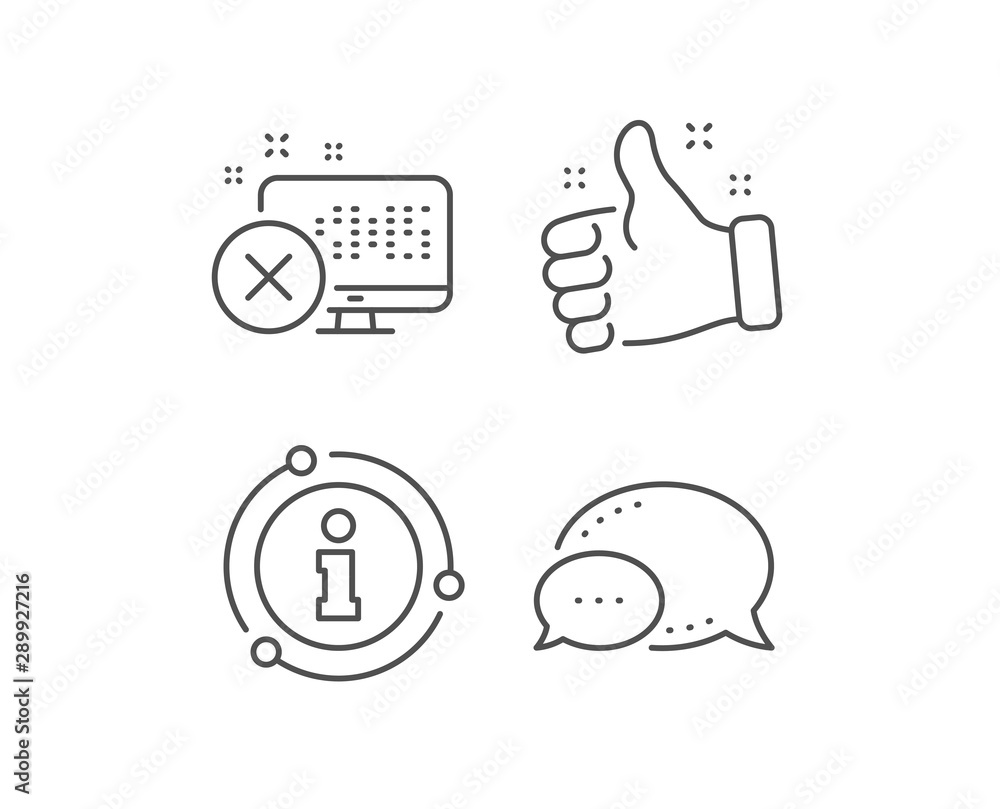 Poster reject web access line icon. chat bubble, info sign elements. decline monitor sign. delete device. l