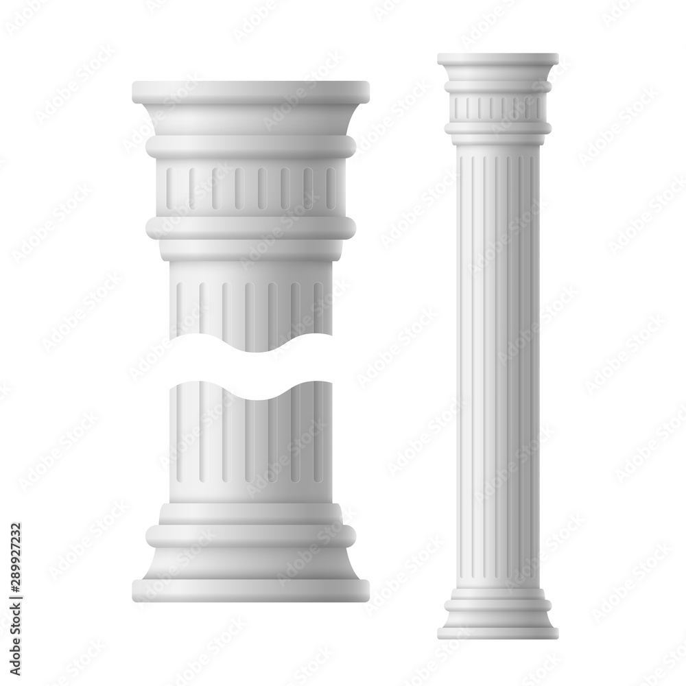 Poster realistic detailed 3d ancient columns set and flutes. vector