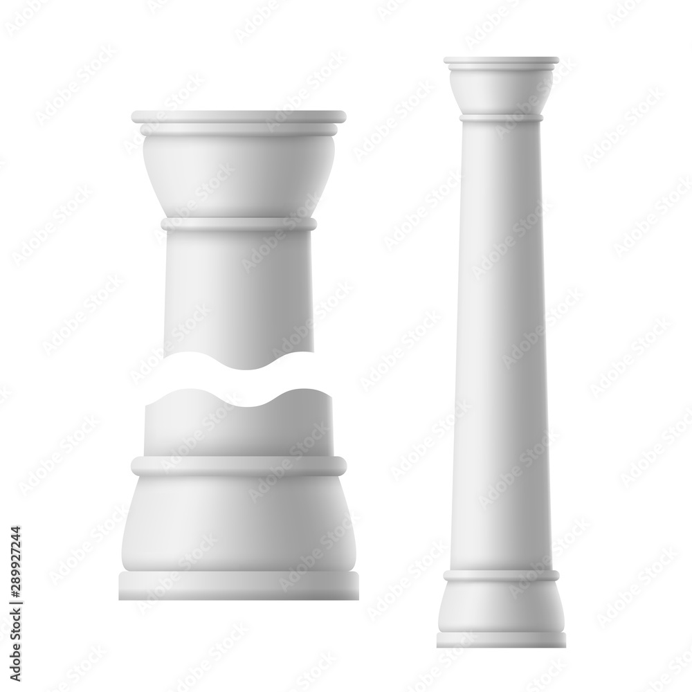Poster realistic detailed 3d dorian ancient columns set. vector