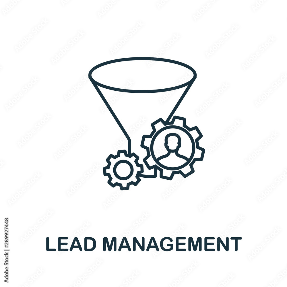 Poster lead management outline icon. thin line concept element from crm icons collection. creative lead man