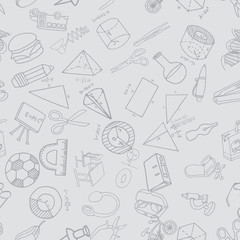 Hand drawn school supplies in seamless pattern