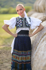 Slovak folklore dancer in traditional folklore costumes