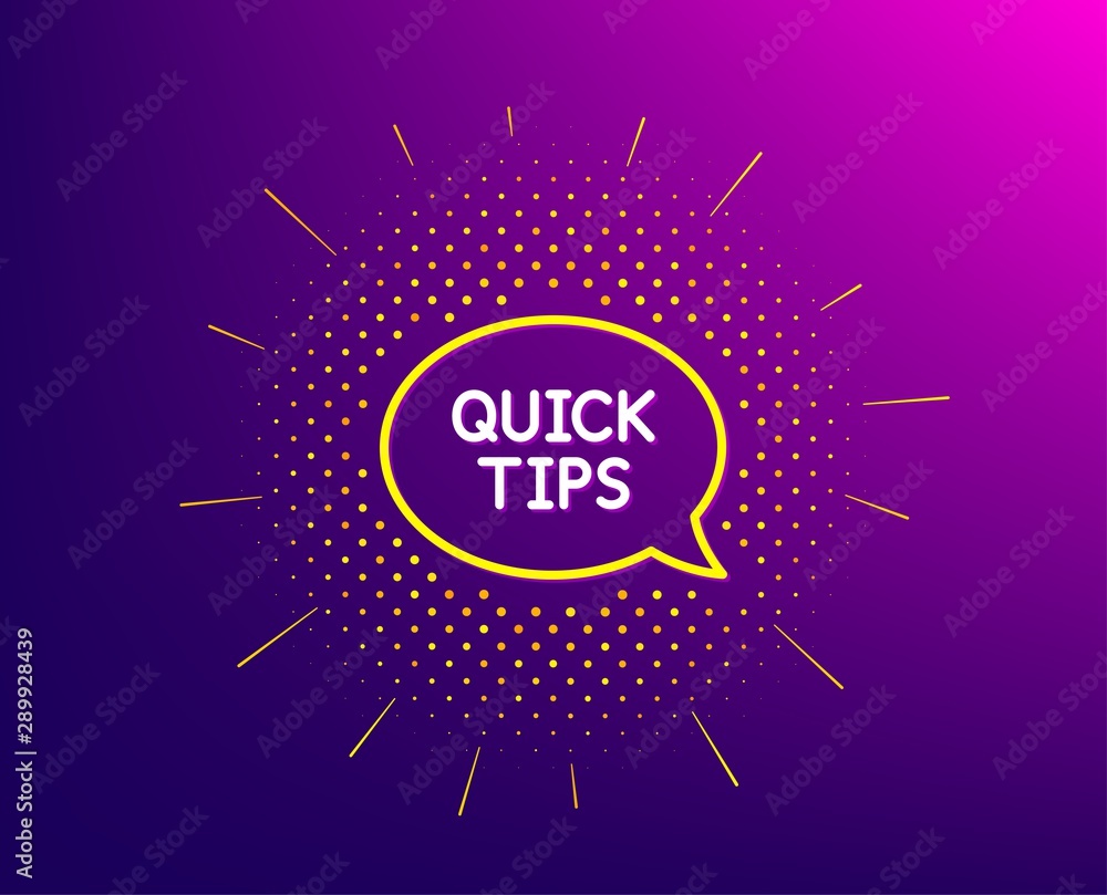 Poster quick tips line icon. halftone pattern. helpful tricks speech bubble sign. gradient background. quic