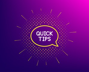 Quick tips line icon. Halftone pattern. Helpful tricks speech bubble sign. Gradient background. Quickstart guide line icon. Yellow halftone pattern. Vector