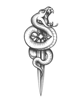 Snake on dagger tattoo