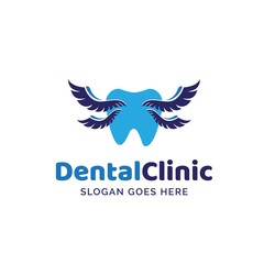 Dental clinic dentistry logo design with teeth and feather wing illustration