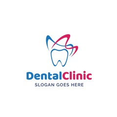 Dental clinic dentistry logo design with white teeth and colorful butterfly wings illustration