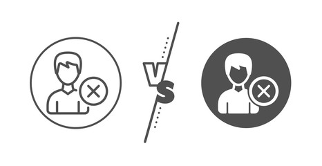 Profile Avatar sign. Versus concept. Remove User line icon. Male Person silhouette symbol. Line vs classic remove account icon. Vector