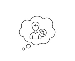 Search User line icon. Chat bubble design. Profile Avatar with Magnifying glass sign. Male Person silhouette symbol. Outline concept. Thin line search people icon. Vector