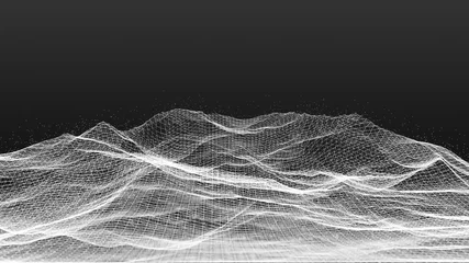 Photo sur Plexiglas Gris 2 Paysage filaire 3d. Illustration de la grille technologique. Rendu 3D.