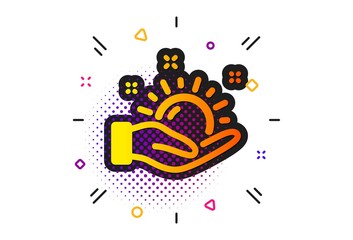 Hold summer sun sign. Halftone circles pattern. Sunny weather forecast icon. Classic flat sunny weather icon. Vector