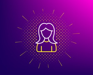 User line icon. Halftone pattern. Female Profile sign. Woman Person silhouette symbol. Gradient background. Woman line icon. Yellow halftone pattern. Vector