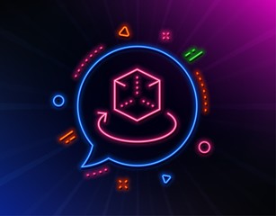 Augmented reality line icon. Neon laser lights. VR simulation sign. 3d cube symbol. Glow laser speech bubble. Neon lights chat bubble. Banner badge with augmented reality icon. Vector