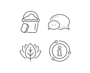 Cleaning bucket with sponge line icon. Chat bubble, info sign elements. Washing Housekeeping equipment sign. Linear sponge outline icon. Information bubble. Vector