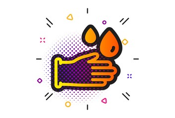 Hygiene sign. Halftone circles pattern. Cleaning rubber gloves icon. Washing Housekeeping equipment sign. Classic flat rubber gloves icon. Vector