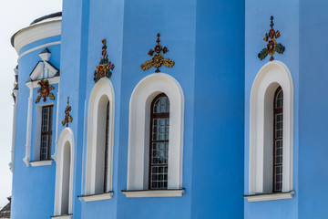Fototapeta premium Close up Windows of a Blue Church St Andrey Monastery in Kiev