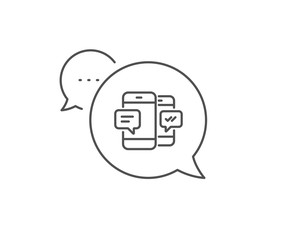 Phone Message line icon. Chat bubble design. Mobile chat sign. Conversation or SMS symbol. Outline concept. Thin line smartphone SMS icon. Vector