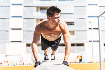 Young Man Training Outdoors.