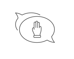 Obraz premium Three fingers hand line icon. Chat bubble design. Click palm sign. Gesture symbol. Outline concept. Thin line three fingers icon. Vector