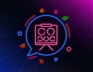 Obraz premium Vision board line icon. Neon laser lights. Oculist eye clinic sign. Optometry symbol. Glow laser speech bubble. Neon lights chat bubble. Banner badge with vision board icon. Vector