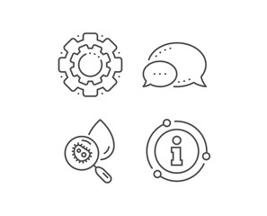 Water analysis line icon. Chat bubble, info sign elements. Dirty aqua drop sign. Search bacteria. Linear water analysis outline icon. Information bubble. Vector