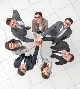top view.business team standing in a circle